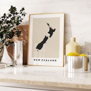 Impressão de mapa da Nova Zelândia - Presente de mapa personalizado - Estilo vintage - Aniversário - Casamento - Lua de mel - Feriado - Presente - Mapa