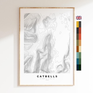 Impression catbells - carte des contours - carte Cat Bells Lake District - Lake District - carte topographique - impression - poster - art mural - carte - topographie