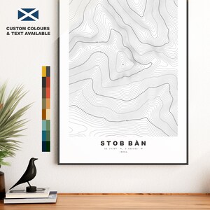 Stob Ban Print - contourkaart - Stob Ban poster - Schotland - topografische kaart - Print - kunst aan de muur - Stob Ban kaart
