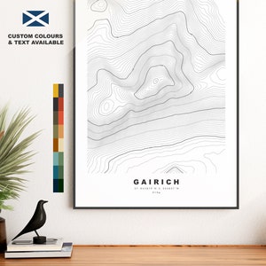 Gairich-afdruk - contourkaart - Sgùrr Ghairich-poster - Schotland - topografische kaart - afdrukken - kunst aan de muur - Sgurr Gairoch-kaart