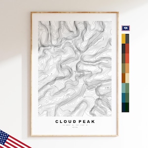Cloud Peak Impression - États-Unis - Carte des contours  - Carte topographique - Impression - Affiche - Impression de carte