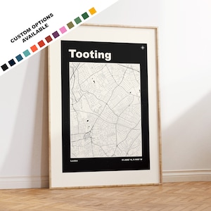 Kaartafdruk Tooting - Aangepaste opties/kleuren beschikbaar - Afdrukken of ingelijste afdrukken - Tooting London - aangepaste tekst voor cadeau
