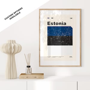 Estonia Flag Print - Flag Poster - Mid Century Modern - Custom Options Available - Framed or Canvas Prints Available - Custom Gift