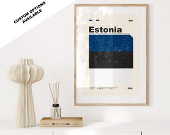 Estonia Flag Print - Flag Poster - Mid Century Modern - Custom Options Available - Framed or Canvas Prints Available - Custom Gift