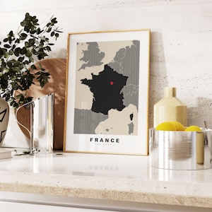 France Print - Custom Map Print - Personalised Text Gift Options - Frames/Canvas Options - Vintage Style Map Print