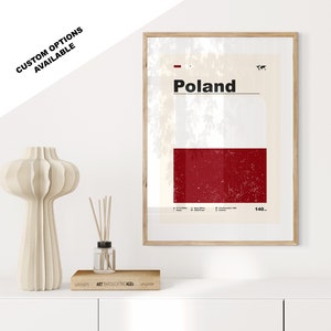 Impressão da bandeira da Polônia - Pôster da bandeira - Moderno de meados do século - Opções personalizadas disponíveis - Impressões emolduradas ou em tela disponíveis - Presente personalizado