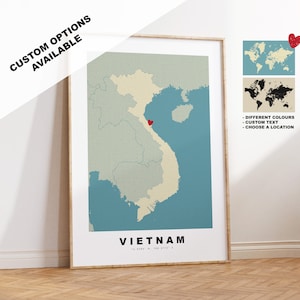 Vietnam Kartendruck - Personalisiertes Kartengeschenk - Rahmen- oder Leinwandoptionen verfügbar - Benutzerdefinierte Textoptionen - Personalisiertes Geschenk