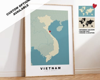Vietnam Map Print - Personalised Map Gift - Framed or Canvas Options Available - Custom Text Options - Personalised Gift