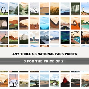 US Nationalpark Poster Set - Wähle 3 Drucke - National Park Reiseposter - Sparangebot - USA Nationalpark Kunstdrucke