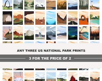 US National Park Print Set - Choose any 3 Prints - National Park Travel Posters - Money Saving Offer - USA National Park Prints