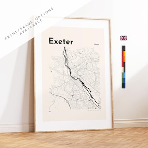 Exeter Map Print - Custom options/colours available - Prints or Framed Prints - Devon, UK