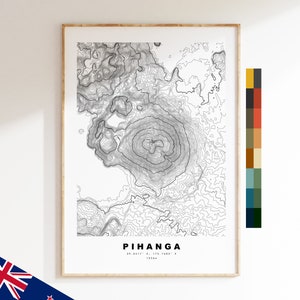Pihanga Impression - Nouvelle-Zélande - Carte des contours  - Carte topographique - Impression - Affiche - Impression de carte