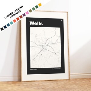 Wells Map Print - Custom options/colours available - Prints or Framed Prints - Wells, Somerset - Custom Text for Gift