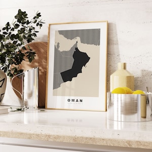Stampa Oman - Stampa mappa personalizzata - Opzioni regalo testo personalizzato - Opzioni cornici/tela - Stampa mappa stile vintage