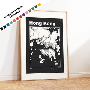 Hong Kong Map Print - Benutzerdefinierte Optionen / Farben erhältlich - Drucke oder gerahmte Drucke - Hong Kong - Benutzerdefinierter Text für Geschenk