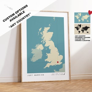 Regalo de boda personalizado - Mapa de ubicación de la boda - Impresión de boda personalizada - Regalo para recién casados - Regalo para los novios - Impresión de boda