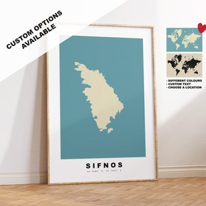 Sifnos Kartendruck - Personalisiertes Kartengeschenk - Rahmen- oder Leinwandoptionen verfügbar - Benutzerdefinierte Textoptionen - Personalisiertes Geschenk
