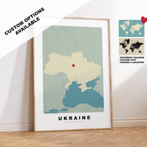 Ukraine Map Print - Personalised Map Gift - Framed or Canvas Options Available - Custom Text Options - Personalised Gift