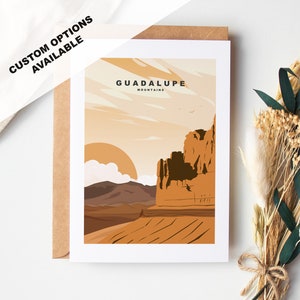 Tarjeta de felicitación de las montañas de Guadalupe - Parque Nacional de Guadalupe - Tarjetas de felicitación de los parques nacionales de EE. UU. - Sobre incluido - Tarjeta reciclada blanca