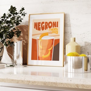 Negroni Print - Küchen Wandkunst - Negroni Cocktail Poster - 'Firenze 1919' - Retro Italienisch inspirierte Küche - Retro Cocktail Poster
