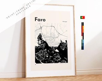 Faro Map Print - Print, Framed or on Canvas - Faro Poster - Faro Print - Portugal - Custom Text Options - City Map Print - Gift