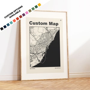 Custom Map Print - 18 Colour Options - Custom Text for Gift - Choose Any Town or City - Retro/ Minimal / Scandi Colours - Gift Options