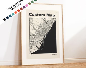 Custom Map Print - 18 Colour Options - Custom Text for Gift - Choose Any Town or City - Retro/ Minimal / Scandi Colours - Gift Options