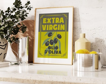Impresión de aceite de oliva - Impresión de cocina - Arte mural de cocina - Olio D'Oliva - Italiano - Póster de cocina - Verde - Regalo para amantes de la comida - Amante de la comida - Vintage