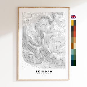Impression Skiddaw - Carte des contours - Poster Skiddaw - Région des lacs - Carte topographique - Impression - Poster - Art mural - Carte Skiddaw - Topographie