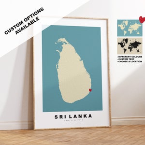 Sri Lanka Map Print - Personalised Map Gift - Framed or Canvas Options Available - Custom Text Options - Personalised Gift