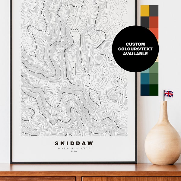 Skiddaw Print - Contour Map - Skiddaw Poster - Lake District - Topographic Map - Print - Poster - Wall Art - Skiddaw Map - Topography