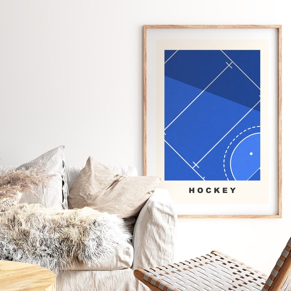 Hockey-Druck – minimalistisch – Feldhockey-Poster – Hockeyplatz – Wandkunstdruck – Jungenzimmer – Mädchenzimmer – zeitgenössisch – minimalistisch – Geschenk