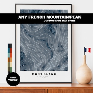 N'importe quelle montagne Française - France - Impression d'art - Affiche - Topographie - Impression de Carte - carte de contour