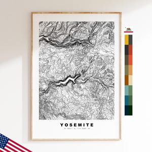 Yosemite Map Print - Contour Map Print - Topographic Map - Poster - Wall Art -  USA Mountain Maps - California
