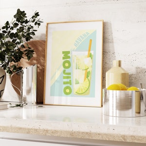Mojito Print - Küchen Wandkunst - Mojito Cocktail Poster - Retro inspirierter Küchendruck - Retro Cocktail Poster - Mojito Poster