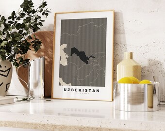 Impresión de Uzbekistán - Impresión de mapa personalizada - Opciones de regalo con texto personalizado - Opciones de marcos/lienzos - Impresión de mapa estilo vintage