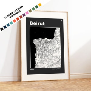 Kaartafdruk Beiroet - aangepaste opties/kleuren beschikbaar - afdrukken of ingelijste afdrukken - Beiroet, Libanon - aangepaste tekst voor cadeau
