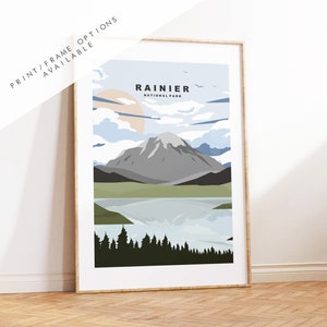 Mount Rainier Print - US National Park Travel Poster - Prints, Framed or Canvas - USA National Parks - Rainier Travel Poster - Gift