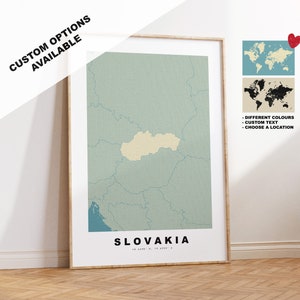 Slovakia Map Print - Personalised Map Gift - Framed or Canvas Options Available - Custom Text Options - Personalised Gift