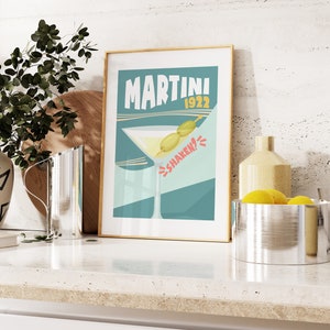 Martini Print - Küchen Wandkunst - Martini Cocktail Poster - Retro inspirierter Küchendruck - Retro Cocktail Poster - Martini Poster