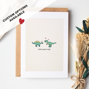 Trex Hug - Carte de Saint-Valentin dinosaure - Carte de Saint-Valentin - Vierge à l'intérieur ou avec message - Enveloppe incluse - Carte Trex Hug