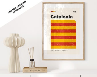 Catalan Flag Print - Flag Poster - Mid Century Modern - Custom Options Available - Framed or Canvas Prints Available - Custom Gift