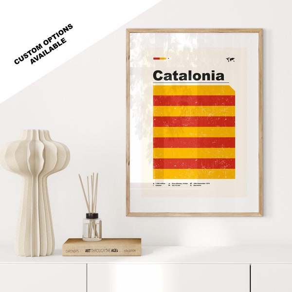 Drapeau catalan - Poster drapeau - Moderne milieu du siècle - Options personnalisées disponibles - Impressions encadrées ou sur toile disponibles - Cadeau personnalisé