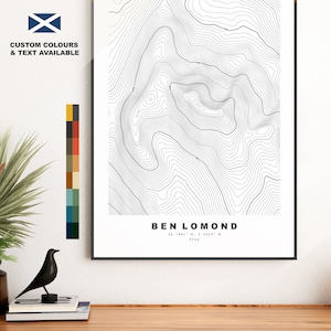 Ben Lomond-afdruk - contourkaart - Ben Lomond-poster - Schotland - topografische kaart - afdruk - muurkunst - kaart Ben Lomond - Munros - topografie