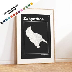 Zakynthos Karte Druck - Benutzerdefinierte Optionen / Farben erhältlich - Drucke oder gerahmte Drucke - Zakynthos, Griechenland - Benutzerdefinierter Text für Geschenk