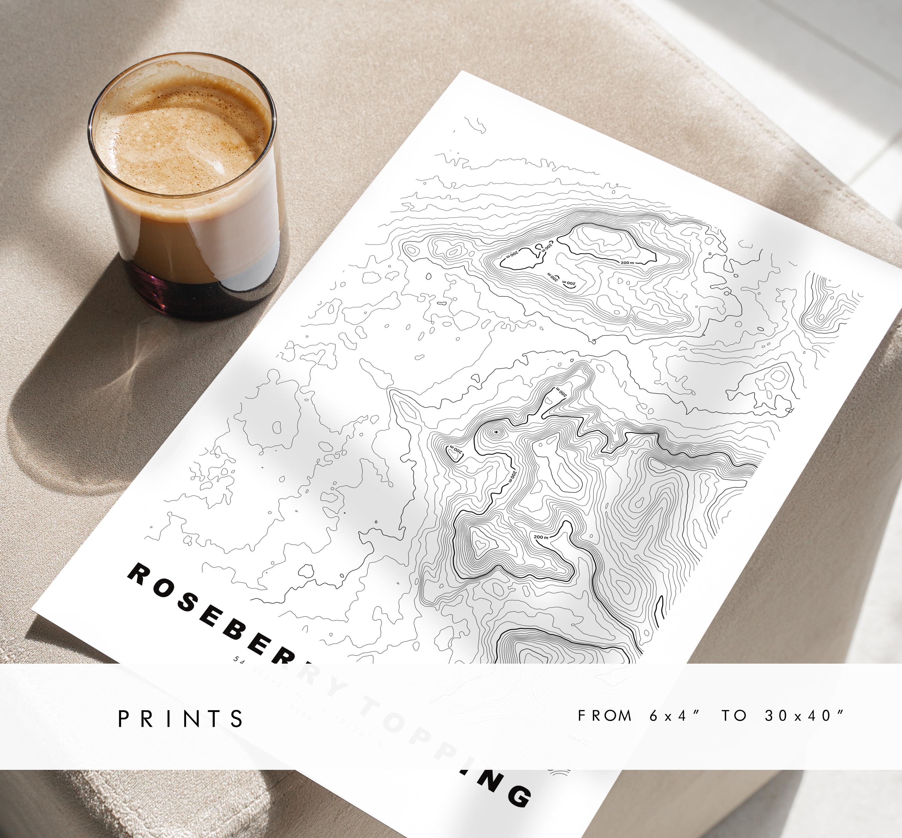Roseberry Topping Print - Contour Map - Roseberry Topping Map - North ...