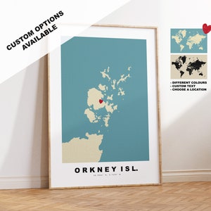 Orkney Kartendruck - Personalisiertes Kartengeschenk - Rahmen- oder Leinwandoptionen verfügbar - Benutzerdefinierte Textoptionen - Personalisiertes Geschenk