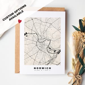 Norwich-kaartwenskaart - aangepaste opties beschikbaar - aangepaste kaartwenskaart - mat karton - kraftenvelop inbegrepen