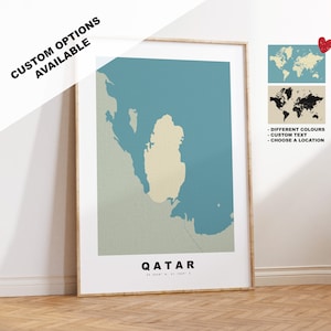 Qatar Map Print - Personalised Map Gift - Framed or Canvas Options Available - Custom Text Options - Personalised Gift