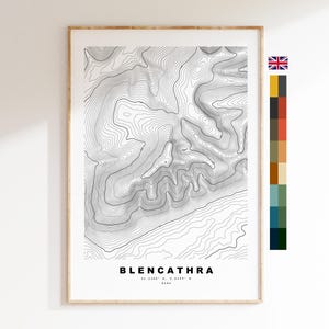 Impression de Blencathra - carte des contours - carte de la région des lacs de Blencathra - région des lacs - carte topographique - impression - affiche - oeuvre d'art murale - topographie